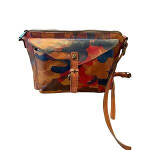 Patricia Nash Avellino Camo Leather Crossbody Bag/Purse Multicolor Boho EUC